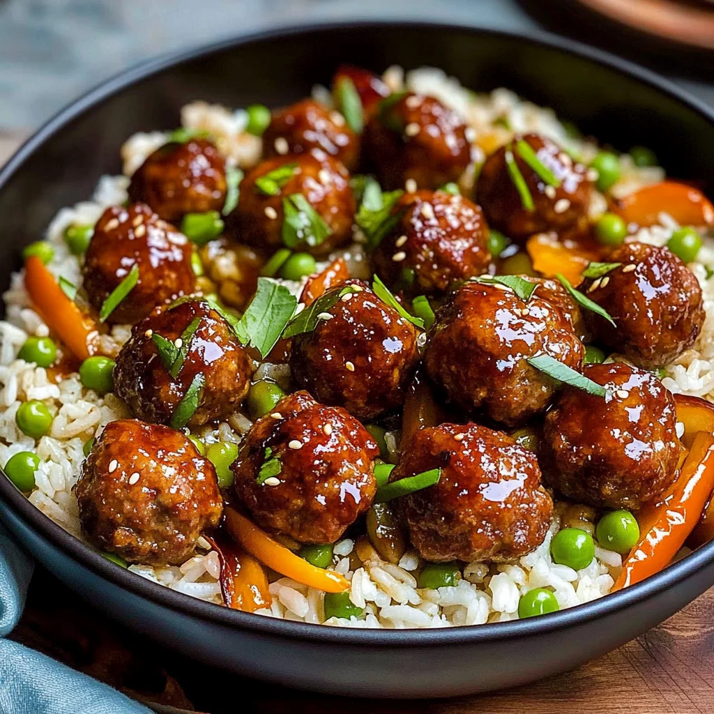 Honey Garlic Meatball Rice Bake