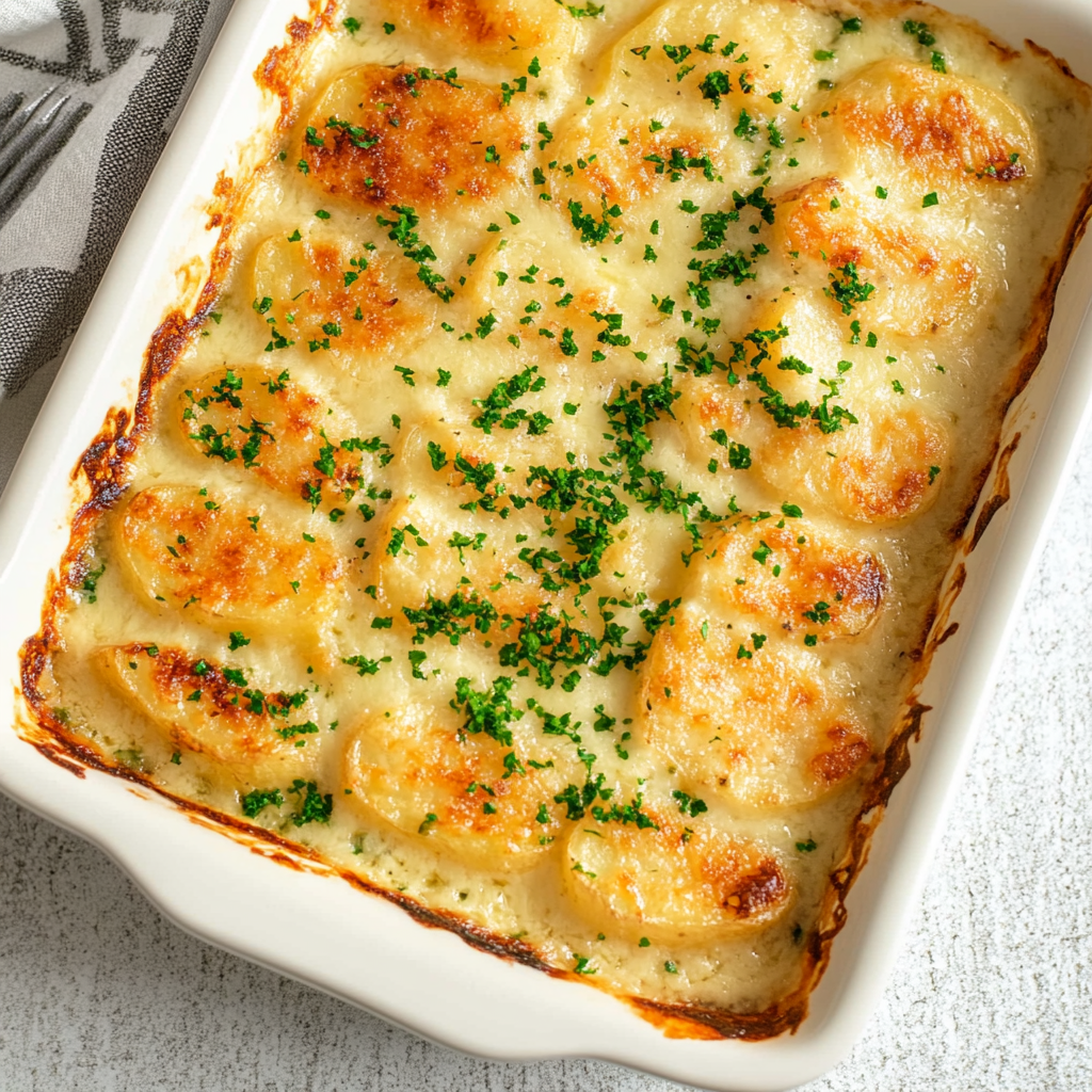 Roasted Garlic Potatoes au Gratin